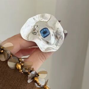Abstract Gold Eye Statement Ring – Surrealist Sculpture Jewelry